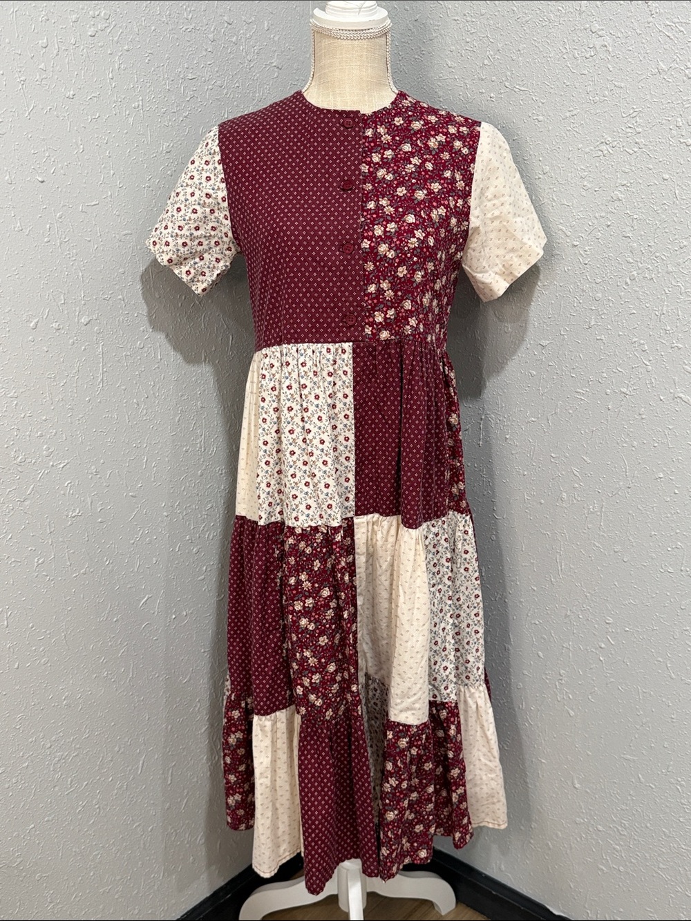 Handmade Women’s Patchwork Pleated Prairie‎ Dress Size Small